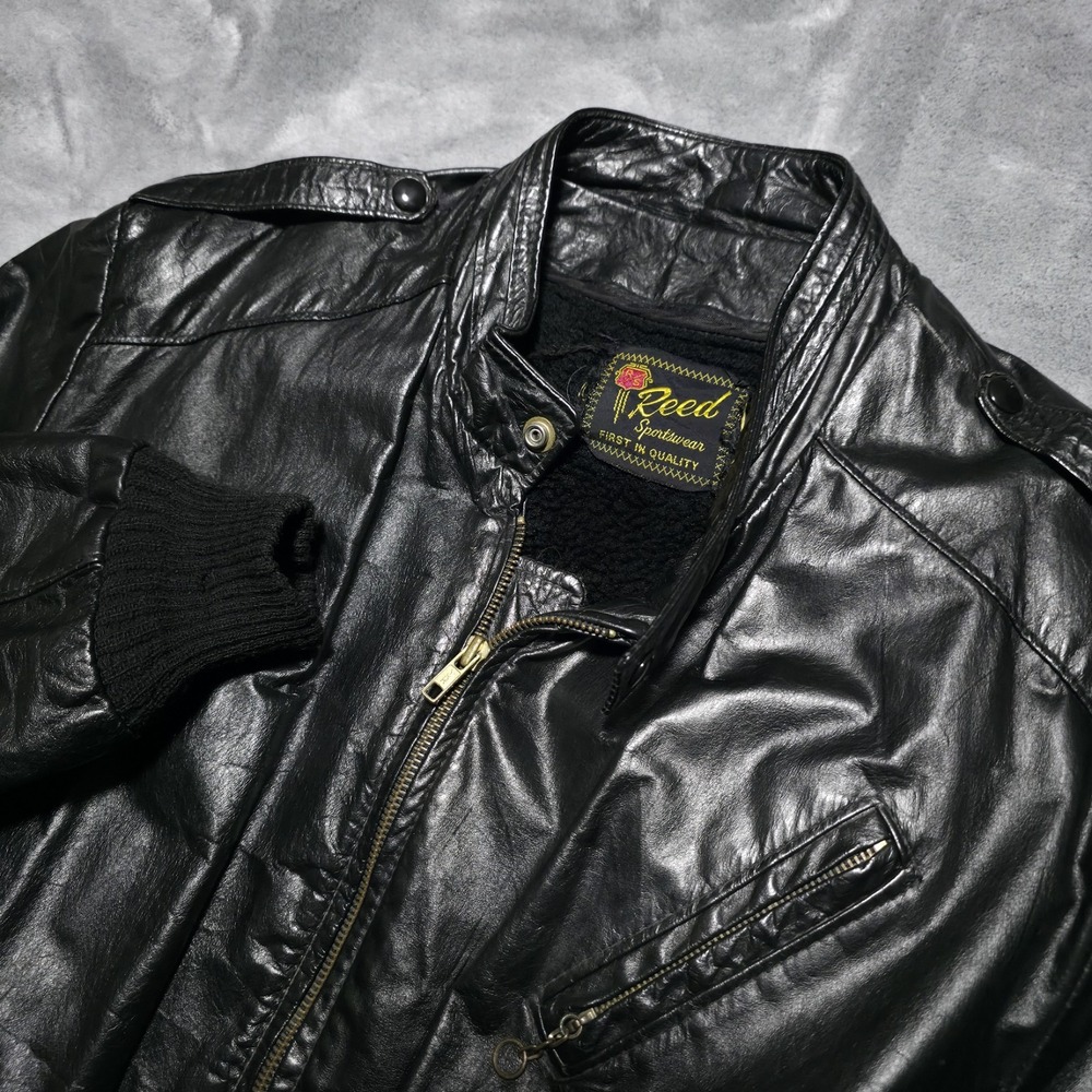 Vintage Reed Sportswear Black Leather Long Sleeve Motorcycle Jacket Mens Medium